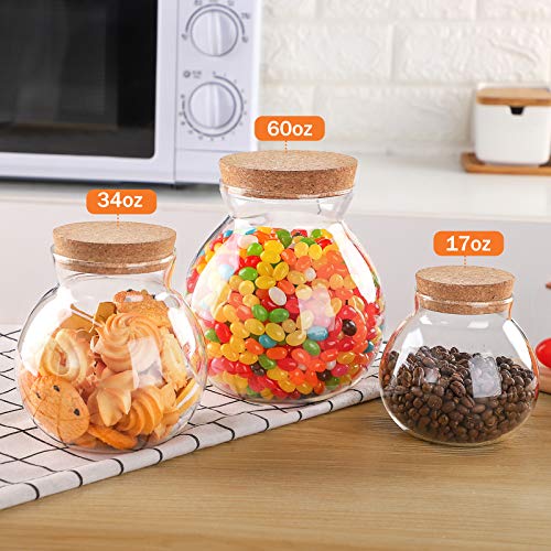 ONEISALL Glass Jar Storage Containers, 60 oz Easter Candy Jar Kitchen Canisters, Airtight Cookie Jar with Cork Lid, Perfect for Candy, Canning, Cereal, Sugar, Beans, Spice, Coffee