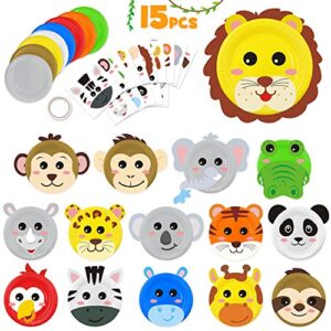 15pcs paper plate art kit for kids toddler crafts safari jungle animals art kits simple diy animals paper plate for boys girls craft parties groups and classroom