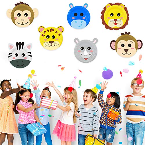 15pcs Paper Plate Art Kit for Kids Toddler Crafts Safari Jungle Animals Art Kits Simple DIY Animals Paper Plate for Boys Girls Craft Parties Groups and Classroom