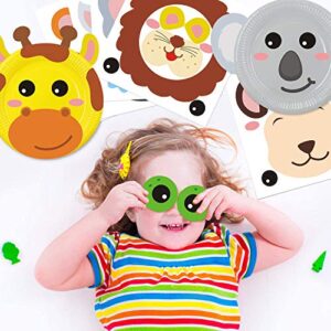 15pcs Paper Plate Art Kit for Kids Toddler Crafts Safari Jungle Animals Art Kits Simple DIY Animals Paper Plate for Boys Girls Craft Parties Groups and Classroom