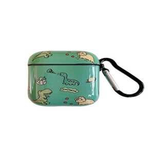 rertnocnf compatible with earbuds case airpods pro, cute dinosaur family pattern anti-scratch shockproof wireless earphone protector keychain green