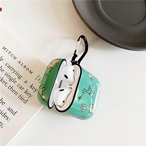 Rertnocnf Compatible with Earbuds Case Airpods Pro, Cute Dinosaur Family Pattern Anti-Scratch Shockproof Wireless Earphone Protector Keychain Green