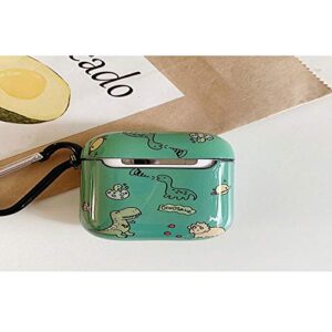 Rertnocnf Compatible with Earbuds Case Airpods Pro, Cute Dinosaur Family Pattern Anti-Scratch Shockproof Wireless Earphone Protector Keychain Green