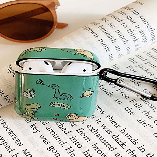 Rertnocnf Compatible with Earbuds Case Airpods Pro, Cute Dinosaur Family Pattern Anti-Scratch Shockproof Wireless Earphone Protector Keychain Green