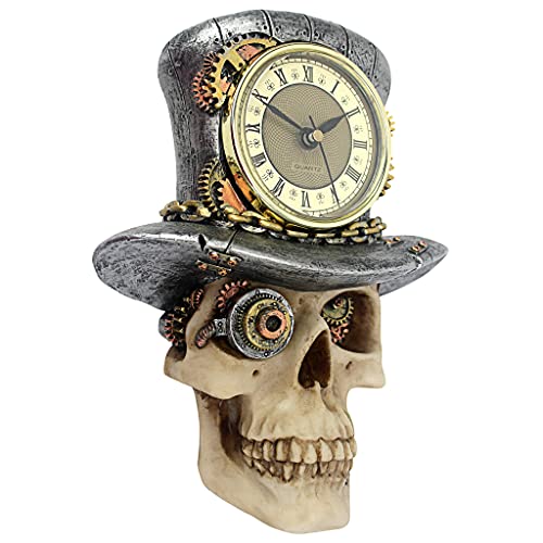 Design Toscano Steampunk Mad Hatter Skull Sculptural Wall Clock