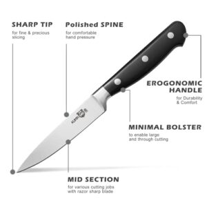 KUMA Paring Knife - 3.5 Inch Pro Bolster Japanese Profile Kitchen Knife For Detailing With Ease - Stainless Steel Vegetable & Fruit Knife With Ergonomic Design