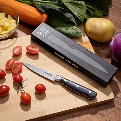 KUMA Paring Knife - 3.5 Inch Pro Bolster Japanese Profile Kitchen Knife For Detailing With Ease - Stainless Steel Vegetable & Fruit Knife With Ergonomic Design