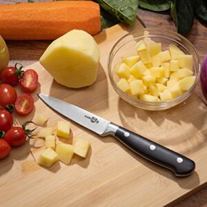 KUMA Paring Knife - 3.5 Inch Pro Bolster Japanese Profile Kitchen Knife For Detailing With Ease - Stainless Steel Vegetable & Fruit Knife With Ergonomic Design