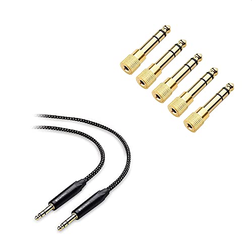 Cable Matters 5-Pack 1/4 to 1/8 Headphone Adapter & 1-Pack Preminum Braided Balanced 1/4 Inch TRS Cable