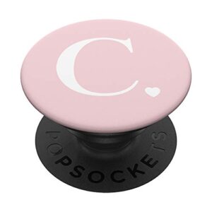 light pink white monogram letter c initial heart design popsockets swappable popgrip