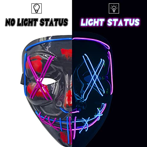 Halloween Purge Mask Light Up Scary Mask EL Wire LED Mask for Festival Party Gifts (Blue-Pink)