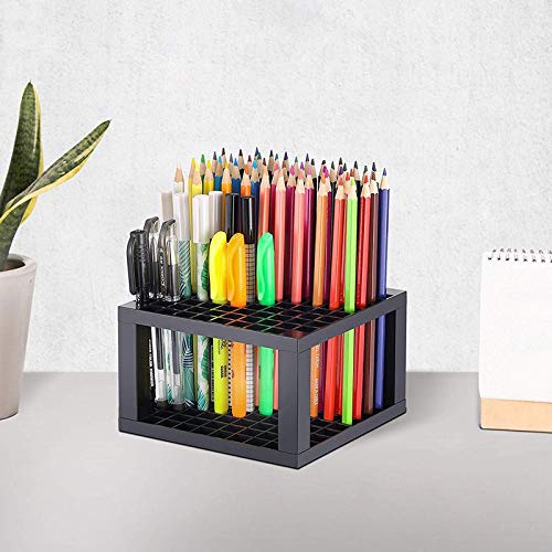 Arte Vita 96 Hole Plastic Pencil & Brush Holder Multi Bin Organizer - Desk Stand Holding Rack for Markers, Paint Brushes, Colored Pencils, Pens