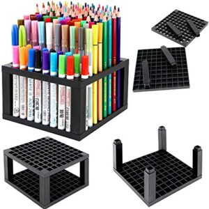 Arte Vita 96 Hole Plastic Pencil & Brush Holder Multi Bin Organizer - Desk Stand Holding Rack for Markers, Paint Brushes, Colored Pencils, Pens