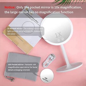 Make up Mirror with Lights, 1X/10X Magnifying Vanity Mirror with 46 LED Lights, 3 Lighting Modes, Brightness Adjustable and Rechargeable Personal Compact Travel Makeup Mirrors