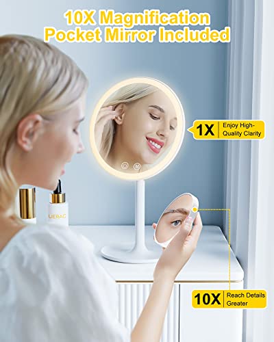 Make up Mirror with Lights, 1X/10X Magnifying Vanity Mirror with 46 LED Lights, 3 Lighting Modes, Brightness Adjustable and Rechargeable Personal Compact Travel Makeup Mirrors