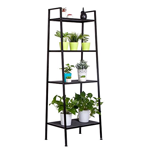 YUJISO 4-Tier Metal Bookshelf - Storage Shelves Ladder Bookshelf Bookcase Shelving Unit for Living Room/Bedroom/Office (Black)