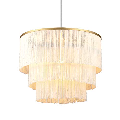 Globe Electric 61093 Janis Pendant Lighting, White with Fringe