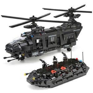 general jim’s building blocks army toys - black hawk swat toy police helicopter, raft & accessories toy building blocks set