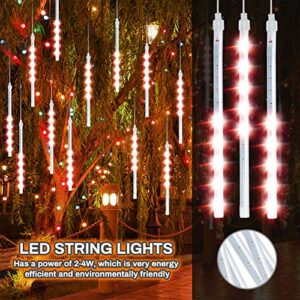 Number-One Meteor Shower Lights, LED Falling Rain Lights 30cm 8 Tube 192 LEDs Falling Raindrop Light, Waterproof Icicle Snow Fall String Lights for Xmas Tree Parties Wedding Garden (Red)