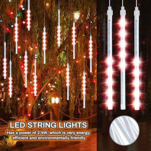 Number-One Meteor Shower Lights, LED Falling Rain Lights 30cm 8 Tube 192 LEDs Falling Raindrop Light, Waterproof Icicle Snow Fall String Lights for Xmas Tree Parties Wedding Garden (Red)