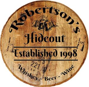 craft bar signs personalized whiskey barrel head - custom hideout - drinking bar sign man cave