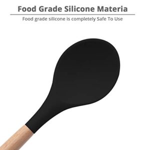 KUFUNG Silicone Spoonula, High Heat Resistant to 480°F, BPA Free, Wooden Handle Nonstick Spatula Spoon, Mix Thick Batters, Scrape Sauces, Stir Pasta & More (Black)