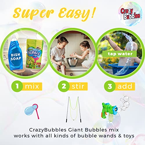 CrazyBubbles Bubble Solution Refill Makes Over 30 Gallons of Bubbles for Kids & Up to 14 Gallons of Giant Bubbles, Non Toxic All Natural Bubbles Bulk Powder Concentrate for Bubble Machine & Wand