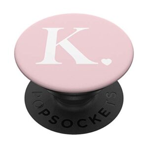 light pink white monogram letter k initial heart design popsockets swappable popgrip