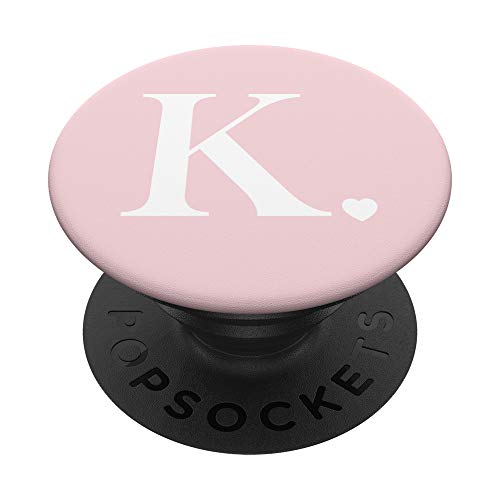 Light Pink White Monogram Letter K Initial Heart Design PopSockets Swappable PopGrip