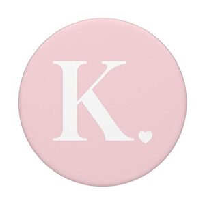 Light Pink White Monogram Letter K Initial Heart Design PopSockets Swappable PopGrip