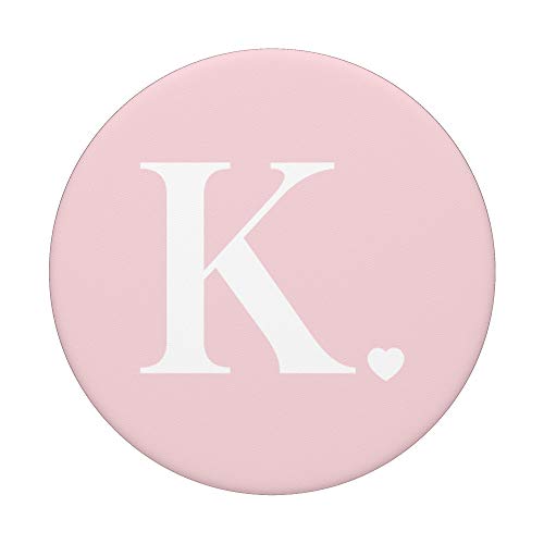 Light Pink White Monogram Letter K Initial Heart Design PopSockets Swappable PopGrip