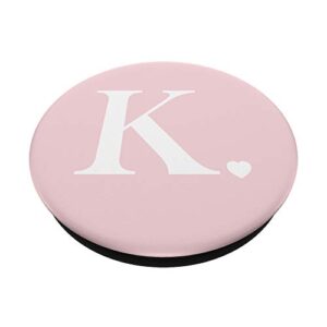 Light Pink White Monogram Letter K Initial Heart Design PopSockets Swappable PopGrip