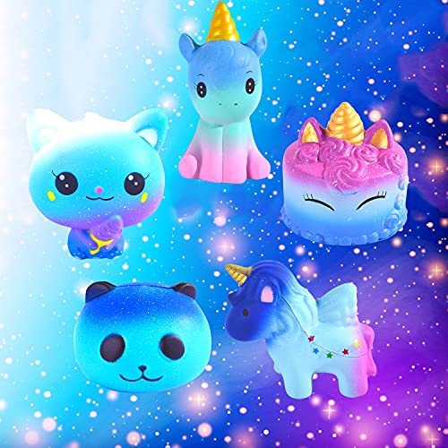 ZYZZYZY Galaxy Unicorn Squishies Toy Set - Starry Squishys Cat, Unicorn Cake, Unicorn Horse, Unicorn Rabbit, Panda Kawaii Slow Rising Squishy Toys for Kids Adults Stress Relief Toy(5 Packs)