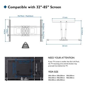 BONTEC Full Motion TV Wall Mount for 32-85 inch LED LCD OLED TVs, Swivel Tilt Level TV Mount Bracket with Articulating Dual Arms Hold up to 132lbs, Max VESA 600x400mm, Fits 12” 16" Studs