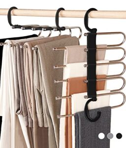 air&tree 4 pack pants hangers space saving,anti-rust pants organizer,durable and sturdy installed hangers for pants scarf jeans slack trousers ties towels in closet,5 in 1(black)