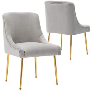 wahson velvet upholstered dining chair with brass legs, modern accent chair for dining room/living room/bedroom, set of 2, grey