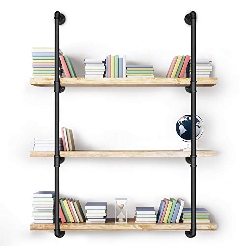 Niubid 3/4 Inches Malleable Cast Iron Pipe 2 PCS 4 Tier. Vintage Industrial Wall Mount Bookshelf Shelving Unit, DIY Open Bookshelf, Shelf Shelves, Home Improvement Kitchen Shelves.