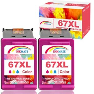 INKMATE Remanufactured Ink Cartridge Replacement for HP 67XL 3YM55AN 2 Pack Tri-Color Ink Cartridge for Envy 6052 Envy Pro 6452 Deskjet 2732 DeskJet Plus 4152