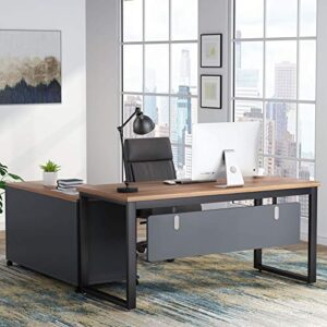 tribesigns l shaped executive desk, 55-inch office computer desk with 47 inch lateral file cabinet, rustic business furniture workstation with storage shelves for home office