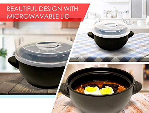 Ceramic Ramen Bowl Set for Instant Noodles With Lid 32 oz, Microwavable Bowl With Spoon And Chopsticks, Quick Ramen Cooker With Heat Resistant Handles