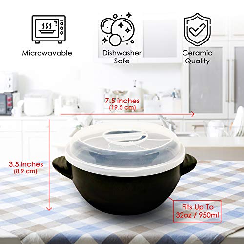 Ceramic Ramen Bowl Set for Instant Noodles With Lid 32 oz, Microwavable Bowl With Spoon And Chopsticks, Quick Ramen Cooker With Heat Resistant Handles