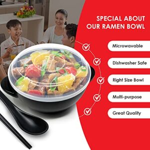 Ceramic Ramen Bowl Set for Instant Noodles With Lid 32 oz, Microwavable Bowl With Spoon And Chopsticks, Quick Ramen Cooker With Heat Resistant Handles