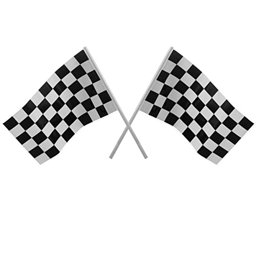 Traffic Cones and Racing Checkered Flags - (24 Pcs) 12 - Black and White Flags on Sticks and 12 – 7-Inch Mini Orange Sports Safety Cones for Kids - Race Car Theme Birthday Party Supplies