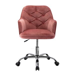 henf velvet home office chair on wheels, 360° swivel chair desk chairs vanity chair modern tufted chair with armrest, height adjustable comfortable upholstered office chair task chair (warm pink)