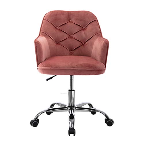 Henf Velvet Home Office Chair on Wheels, 360° Swivel Chair Desk Chairs Vanity Chair Modern Tufted Chair with Armrest, Height Adjustable Comfortable Upholstered Office Chair Task Chair (Warm Pink)