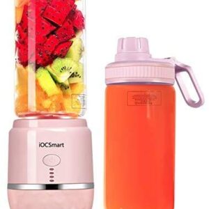 iOCSmart 400ml Sports Travel Bottle with Cup Lid for Portable Personal Blender (Pink)