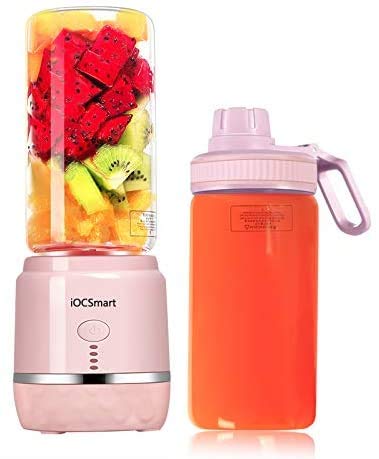 iOCSmart 400ml Sports Travel Bottle with Cup Lid for Portable Personal Blender (Pink)