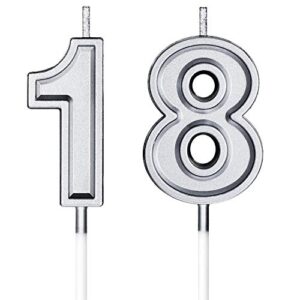 18th birthday candles cake numeral candles happy birthday cake candles topper decoration for birthday party wedding anniversary celebration supplies (silver)