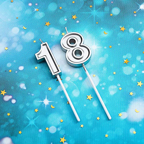 18th Birthday Candles Cake Numeral Candles Happy Birthday Cake Candles Topper Decoration for Birthday Party Wedding Anniversary Celebration Supplies (Silver)