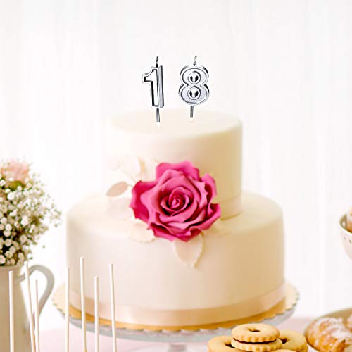 18th Birthday Candles Cake Numeral Candles Happy Birthday Cake Candles Topper Decoration for Birthday Party Wedding Anniversary Celebration Supplies (Silver)